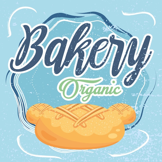 Vector blauwe retro bakkerij winkel poster met brood vectorillustratie