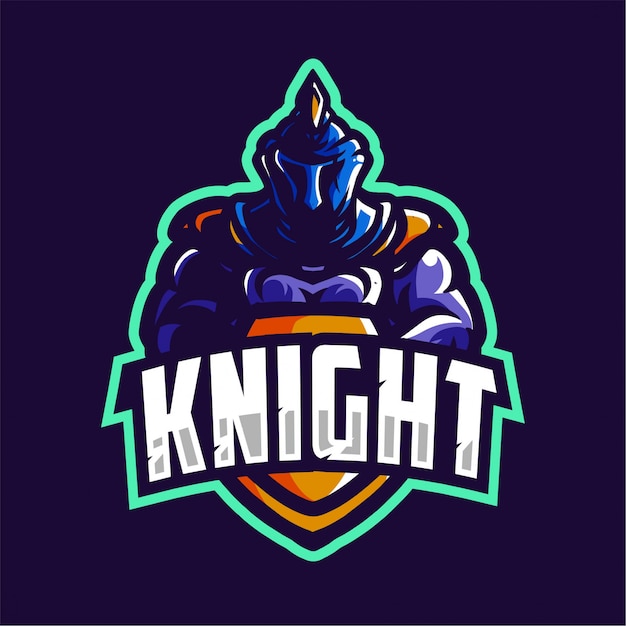 Blauwe ridder mascotte logo gaming vector sjabloon