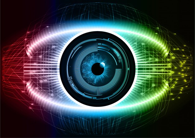 Blauwe rode achtergrond van het de technologieconcept van de oog cyber kring toekomstige