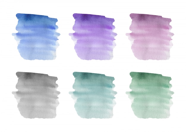 Blauwe, roze, paarse en groene penseelstreek aquarel textuur. Vector illustratie.