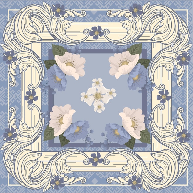 blauwe sjaal in tinten met een zoete bloemencomponent