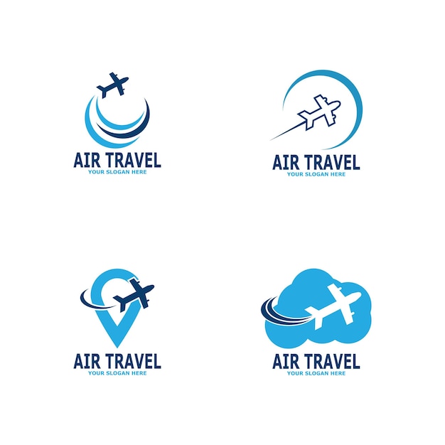 Blauwe sjabloon van het reislogo van een luchtvaartmaatschappij