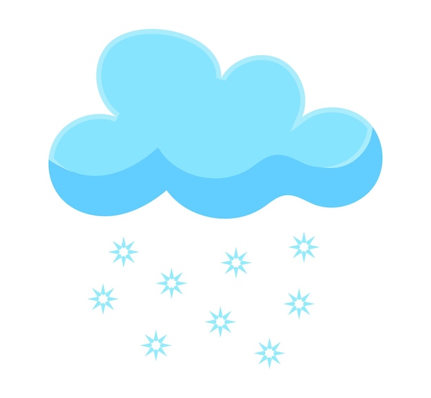 Blauwe sneeuwwolk en vallende sneeuwvlokken Weerbericht element Vector illustratie in cartoon design