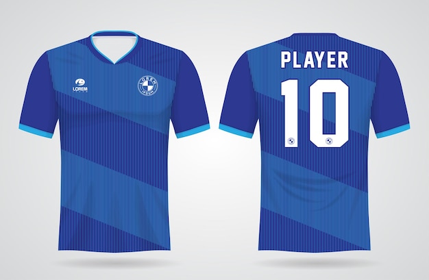 Blauwe sportjersey sjabloon voor teamuniformen en voetbal t-shirtontwerp