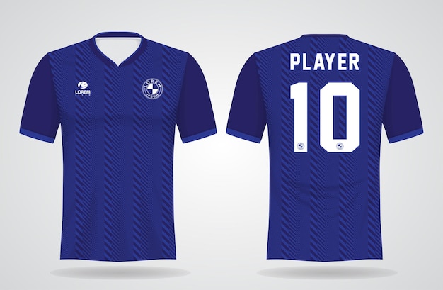 Blauwe sportjersey sjabloon voor teamuniformen en voetbal t-shirtontwerp