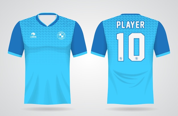 Blauwe sporttrui sjabloon voor teamuniformen en voetbal t-shirtontwerp