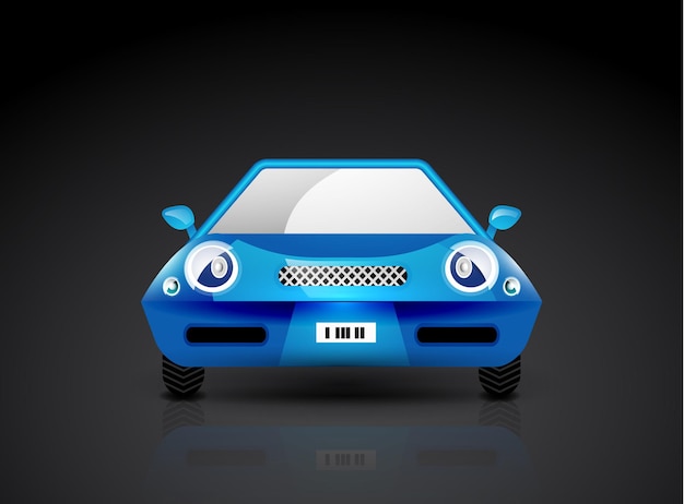 Blauwe sportwagen pictogram vooraanzicht