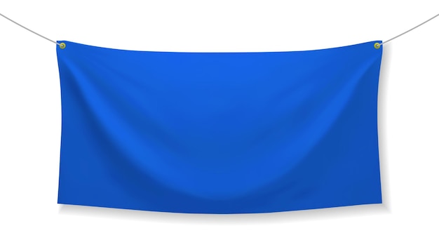 Vector blauwe stoffenbanner met vouwen die op witte achtergrond worden geïsoleerd