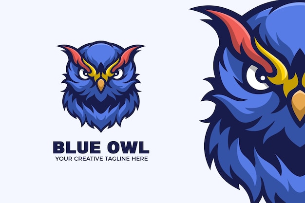 Blauwe uil cartoon mascotte logo sjabloon