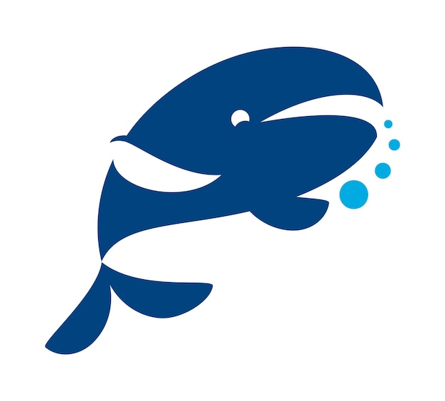 Blauwe vinvis pictogram zee of oceaan mariene dieren silhouet vector geïsoleerde symbool Blauwe vinvis icoon van wilde natuur vis met water bubbels voor bedrijf teken en corporate embleem