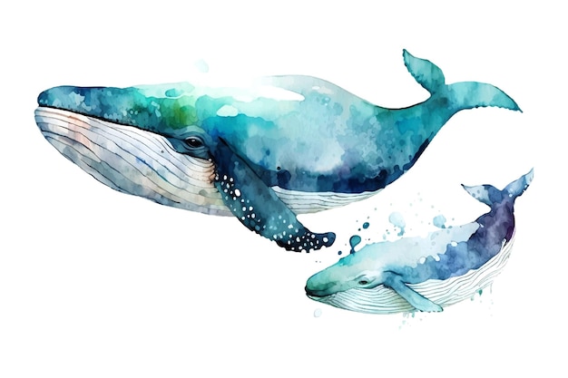 Blauwe vinvis vector kunst geïsoleerd op witte achtergrond Oceaan fauna Cartoon nautische illustratie Mariene stijl voor wenskaart logo of decoratie
