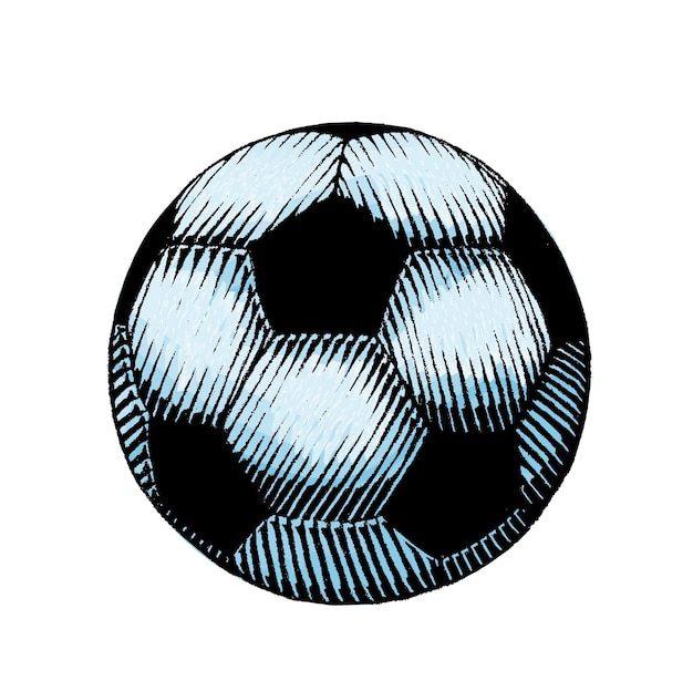 Blauwe voetbal en voetbal bal Scratchboard gegraveerde Vector