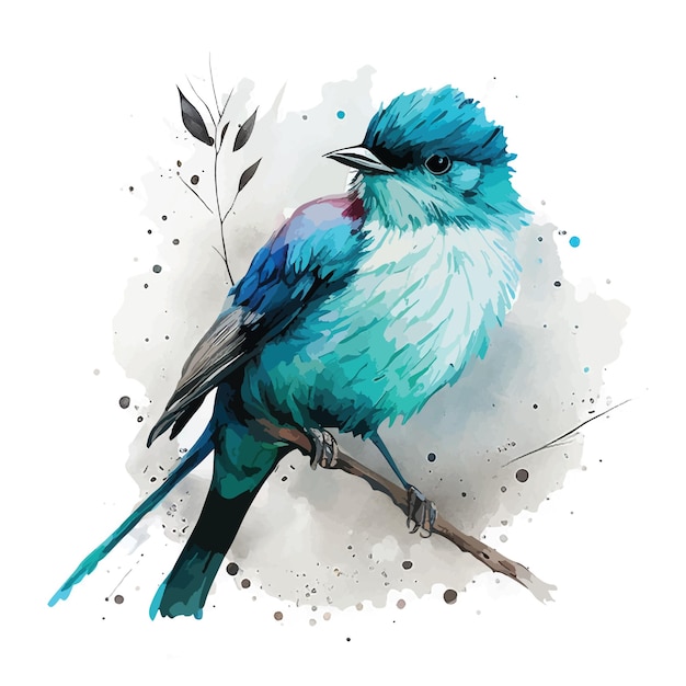 Blauwe vogel aquarel verf vector