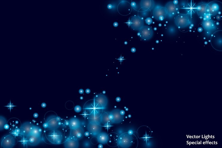 Blauwe vonken en sterren schitteren speciaal lichteffect. Sprankelende magische stofdeeltjes