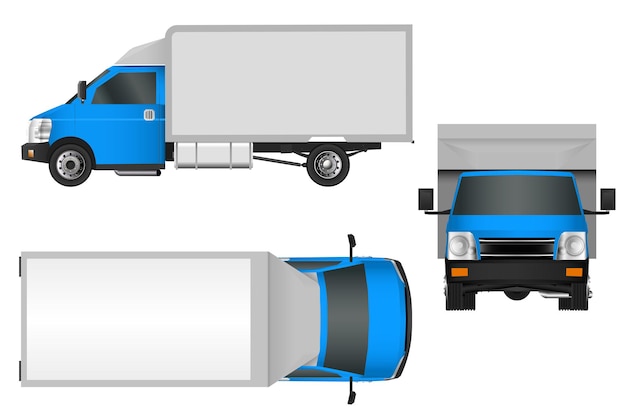 Blauwe vrachtwagen sjabloon. lading van vector illustratie eps 10 geïsoleerd op een witte achtergrond. levering van bedrijfsvoertuigen in de stad