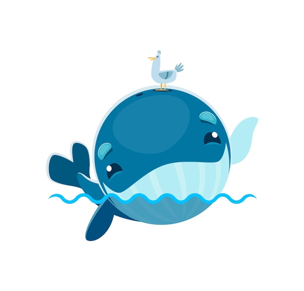 Vector blauwe walvis cartoon personage kawaii zeedier