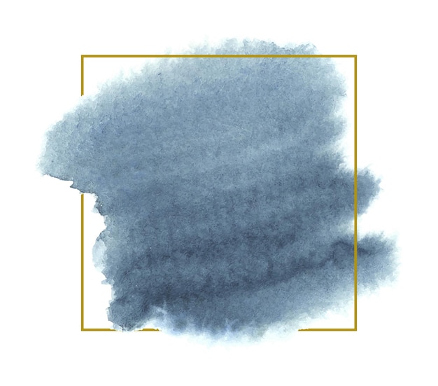 Blauwe waterverf met gouden lijnkader op witte vectorillustratie als achtergrond