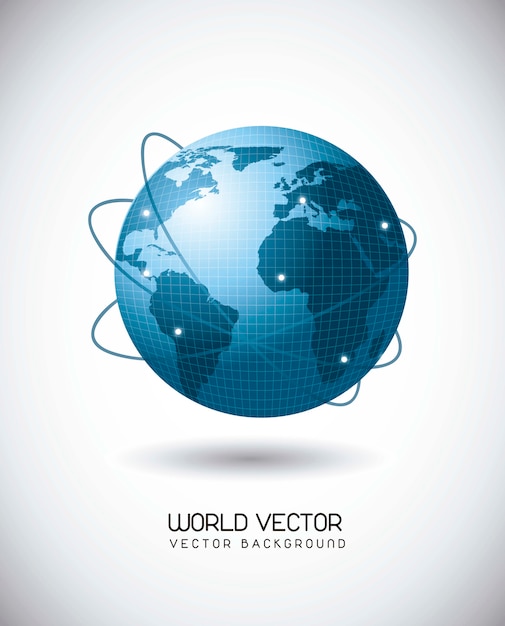 blauwe wereld met web van satellieten over grijze achtergrond vectorillustratie