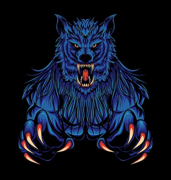 Blauwe Wolf Monster Illustratie