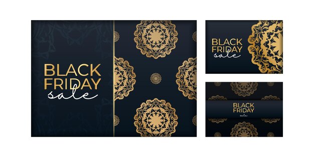Blauwe zwarte vrijdag verkoop poster met Grieks gouden patroon