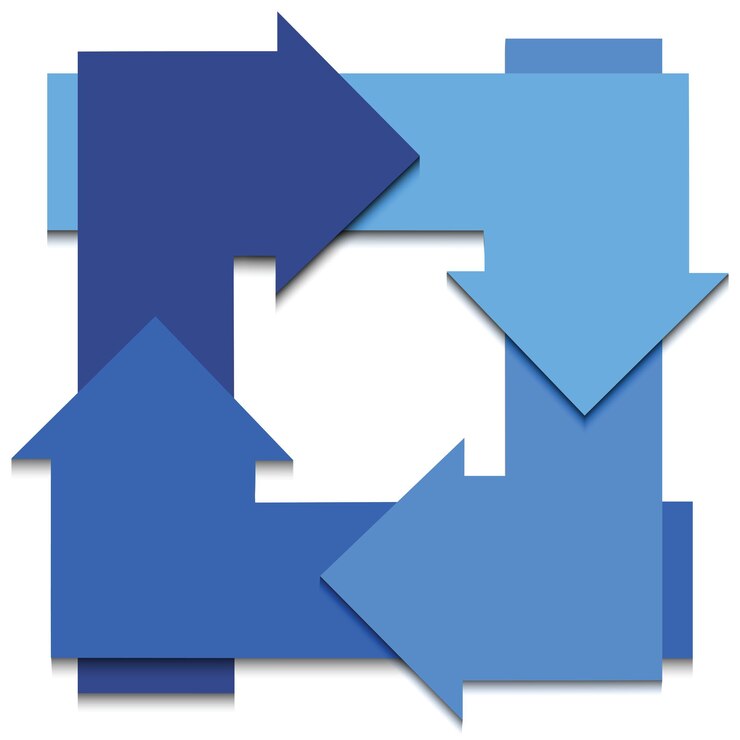 Vector blauwepijlenincirkelwitteachtergrond