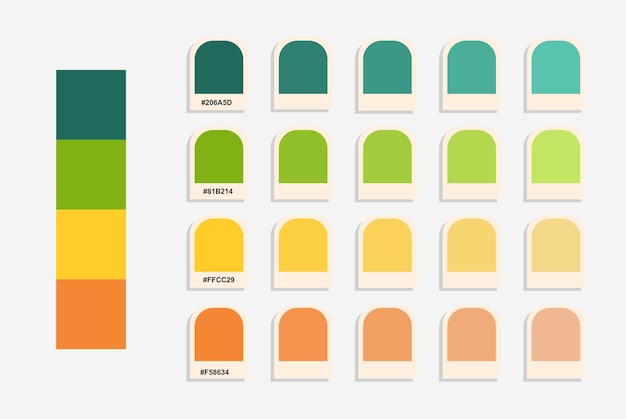 Blauwgroen geeloranje kleurenpalet kalm en pastelkleuren catalogus rgb kleuren natuuridee