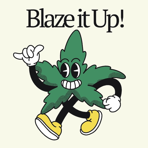 Vettore blaze it up with cannabis groovy character design