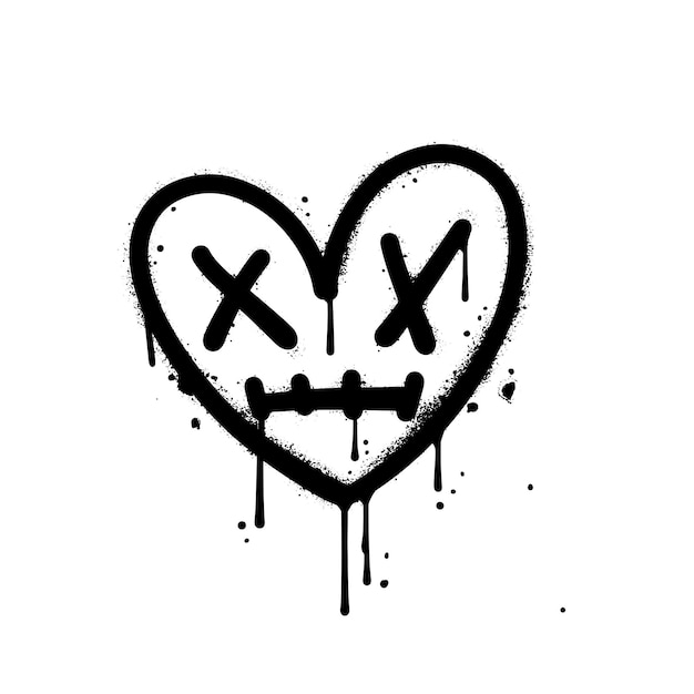 Vector bleeding heart icon urban graffiti emoticon with dead eyes textured hand drawn vector in trendy styl