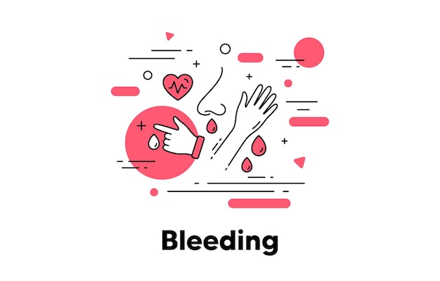 Bleeding line icon Nose bleed blood from wound Diabetes symptom illustration Blood donation