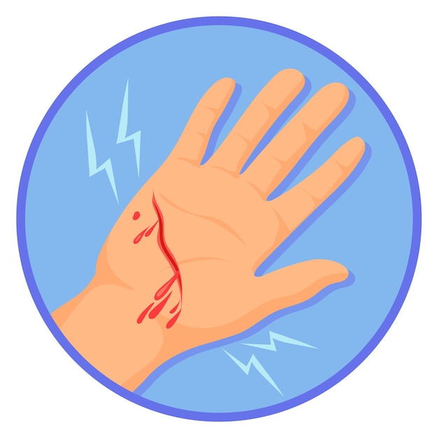 Vector bleeding palm with cut painful wound medical icon