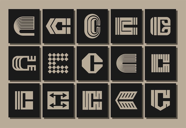 Vector blend line abstract letter c logo branding design set