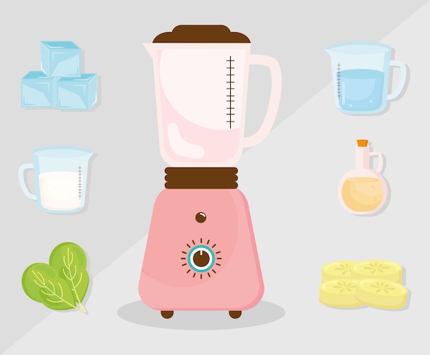 Blender en ingrediënten smoothie pictogrammen