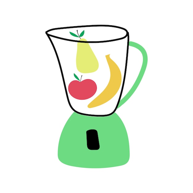 Blender met fruit appel banaan peer platte vectorillustratie met de hand getekend concept van healthy