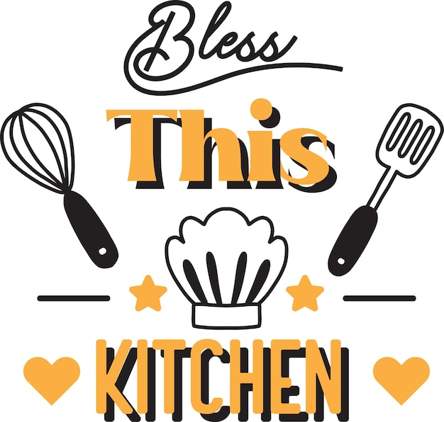 Vector bless this kitchen lettering and quote illustration