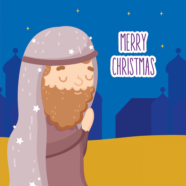Blessed joseph praying manger nativity, merry christmas