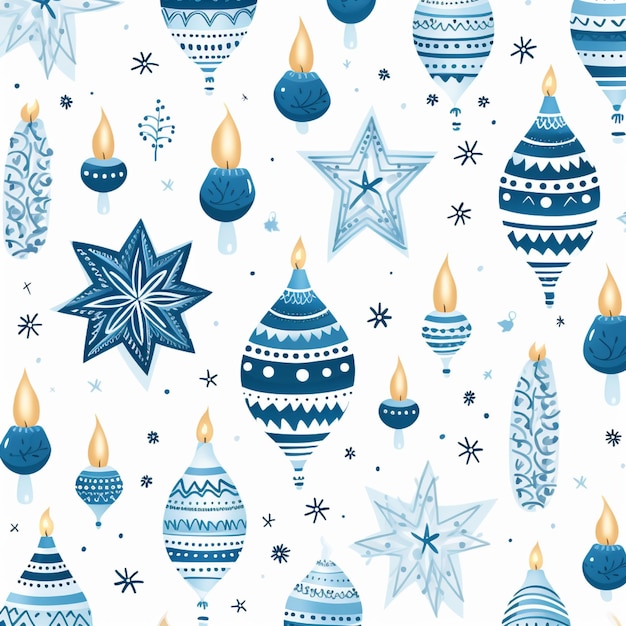 Vector blessing happy hanukka lights and meals celebration pattern