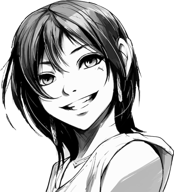 Vector blij en opgewonden anime meisje grijstinten illustratie