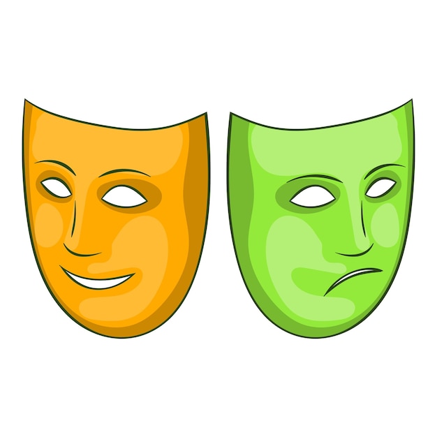 Blij en verdrietig masker pictogram in cartoon stijl geïsoleerd op een witte achtergrond Evenementen en partijen symbool vectorillustratie