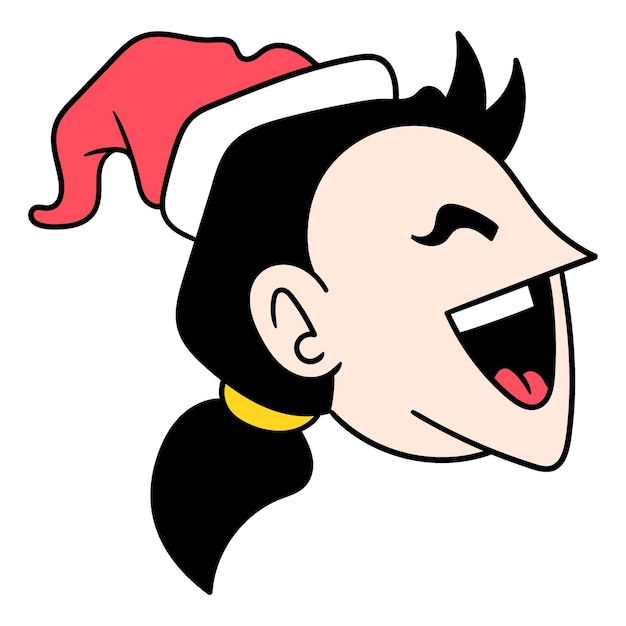 Blij gezicht jongen hoofd lachen vieren kerst doodle pictogram tekening