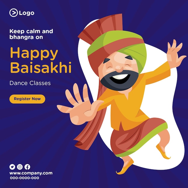 Blijf kalm en bhangra op de ontwerpsjabloon van de gelukkige baisakhi-banner