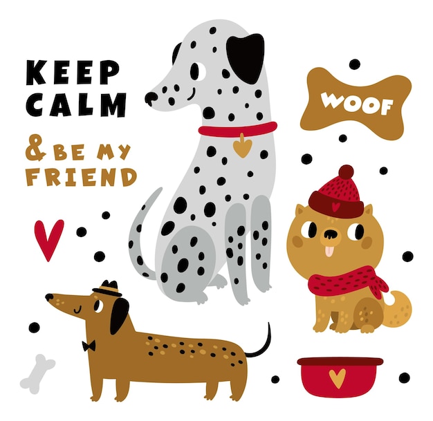 Blijf kalm poster met grappige honden Leuke vriendenkaart
