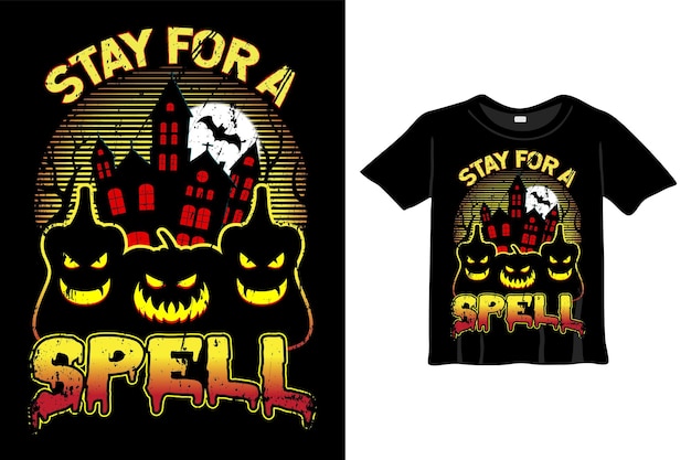 Blijf voor een spreuk T-shirt ontwerpsjabloon. Halloween T-shirt met nacht, maan, nacht achtergrond