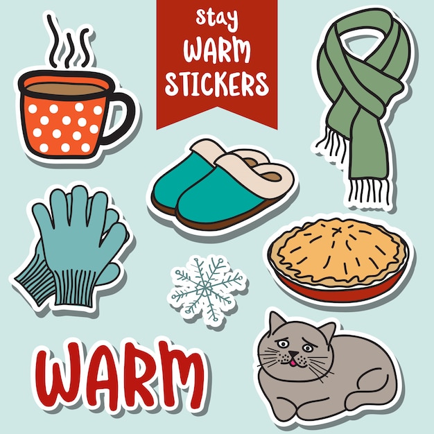 Vector blijf warme stickers collectie