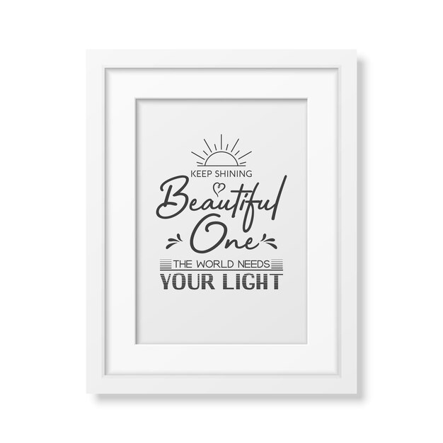 Vector blijven schijnen mooi een vector typografisch citaat eenvoudig modern wit houten frame geïsoleerd edelsteen diamant schittering jewerly concept motiverende inspirerende poster typografie belettering