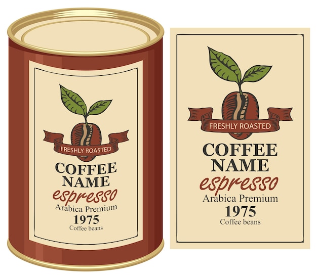 Vector blikje met label voor koffiebonen
