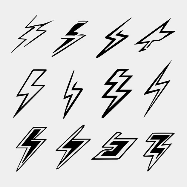 Bliksem bliksemschicht icoon Elektrische bliksem vector iconen collectie Thunderbolt teken