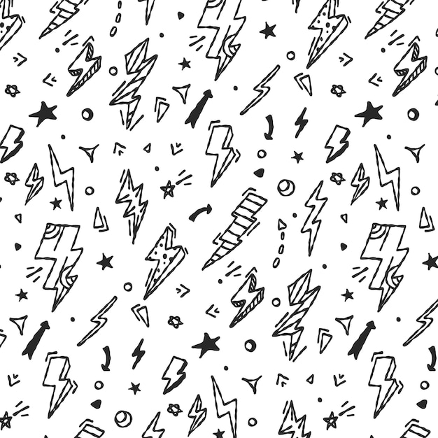 Bliksem bolts vector naadloos patroon Doodle bliksem tekens bliksem bolt energie donder bolt