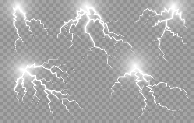 Bliksemeffect van onweer bliksemschicht elektrische vonk of flitsinslag realistisch vector Elektrische lading van donderbliksem lichtenergie of bliksemflitsvonken voor FX geanimeerd effect