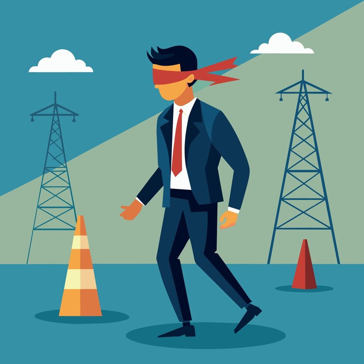 Vector blind and frustrated business direction mistake or failure trap or crisis ahead risk and uncerta