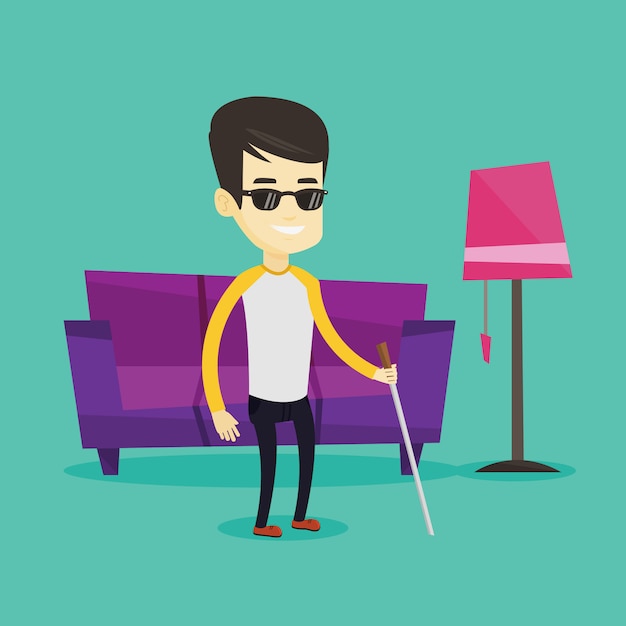 Blind man with stick illustration.